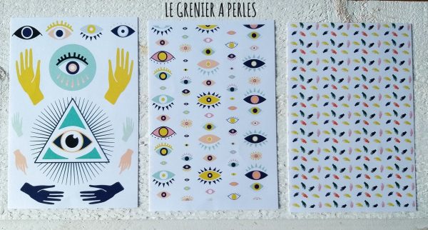 3 Planches de Transferts pour pâte polymère * EVIL EYE