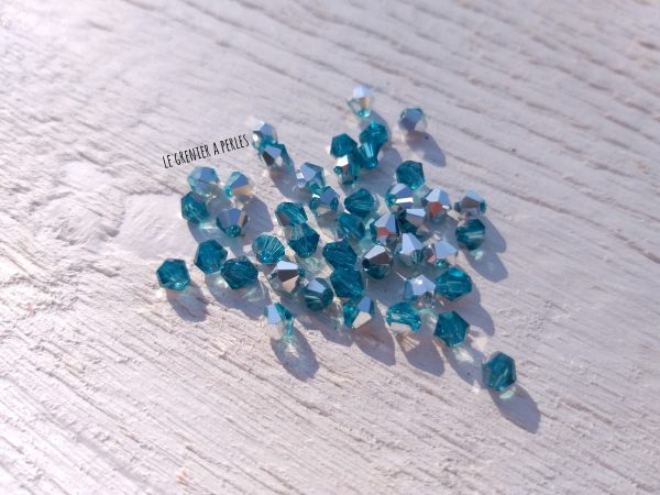 Toupies 4 mm Aquamarine Silver X 50