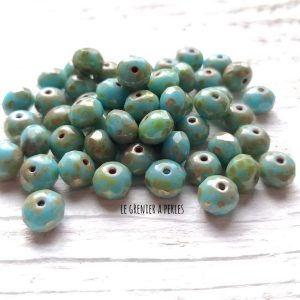 10 Rondelles 5 x 7 mm Tchèques * Turquoise et Picasso 1159 * Czech Rondelles