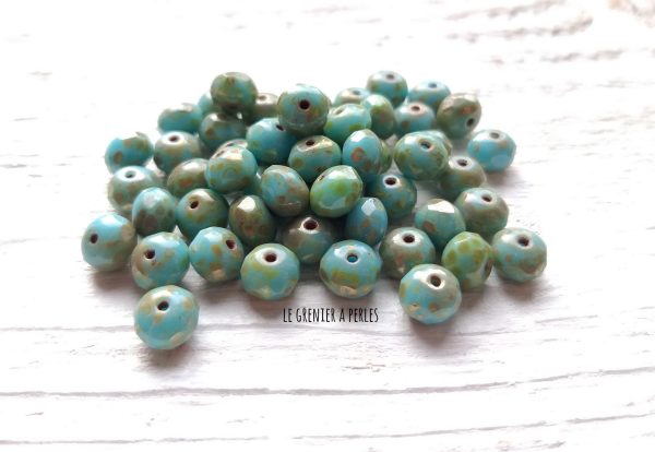 10 Abacus 5 x 7 mm Tchèques * Turquoise et Picasso * Czech beads