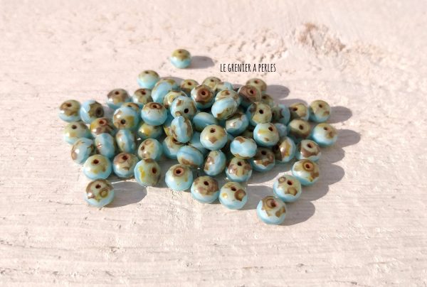 10 Abacus Tchèques 5 x 7 mm * Turquoise Picasso * Czech Rondelles