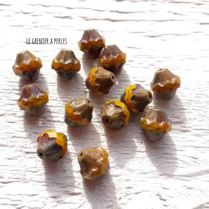 5 Toupies Baroques 10 x 11 mm * Pumpkin, Jaune doré et Picasso * 1194