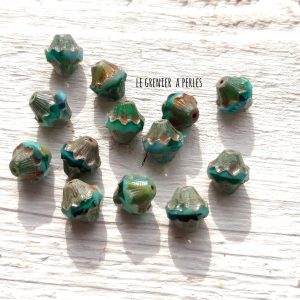 5 Toupies Baroques 10 x 11 mm * Green Turquoise et Picasso * 1186