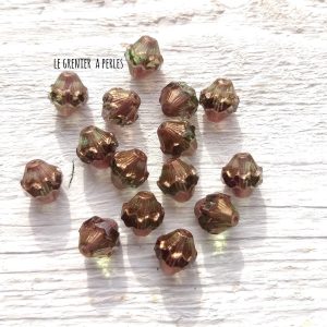 5 Toupies Baroques 10 x 11 mm * Light Green et Bronze * 0924