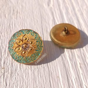 1 Bouton Tchèque 18 mm * Vert et Or * Oriental * Czech button