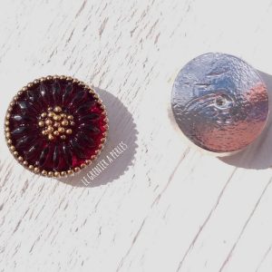 1 Cabochon Tchèque 18 mm * Rouge Cramoisi et Or * Daisy * Czech Cabochon