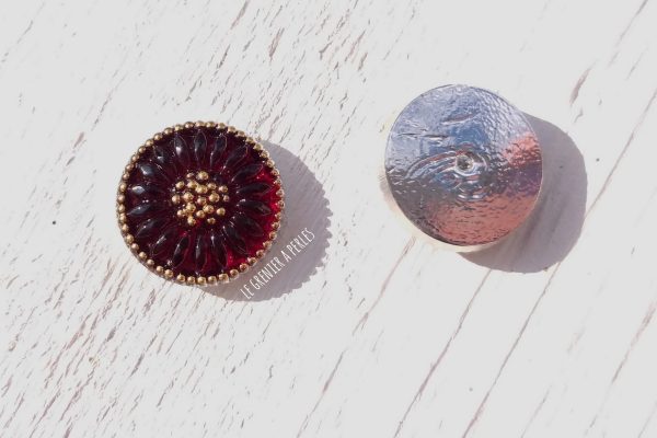 1 Cabochon Tchèque 18 mm * Rouge Cramoisi et Or * Daisy * Czech Cabochon