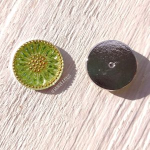 1 Cabochon Tchèque 18 mm * Vert et Or * Daisy * Czech Cabochon