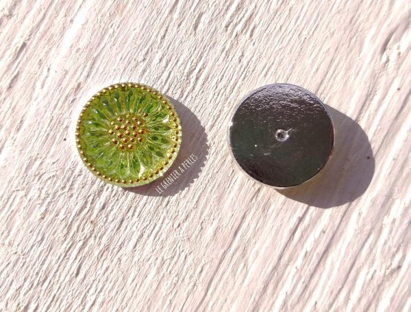 1 Cabochon Tchèque 18 mm * Vert et Or * Daisy * Czech Cabochon