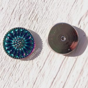 1 Cabochon Tchèque 18 mm * Volcano, Turquoise et Argent * Daisy * Czech Cabochon