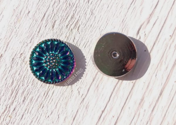 1 Cabochon Tchèque 18 mm * Volcano, Turquoise et Argent * Daisy * Czech Cabochon