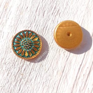 1 Cabochon Tchèque 18 mm * Or et Thé Vert * Daisy * Czech Cabochon