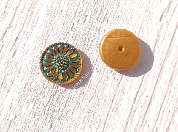 1 Cabochon Tchèque 18 mm * Or et Thé Vert * Daisy * Czech Cabochon