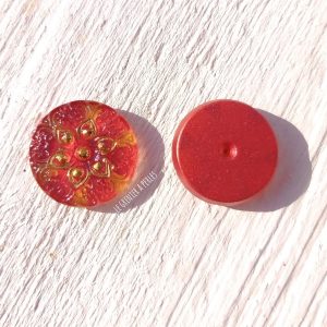 1 Cabochon Tchèque 18 mm * Rouge et Jaune Doré * Daisy * Czech Cabochon