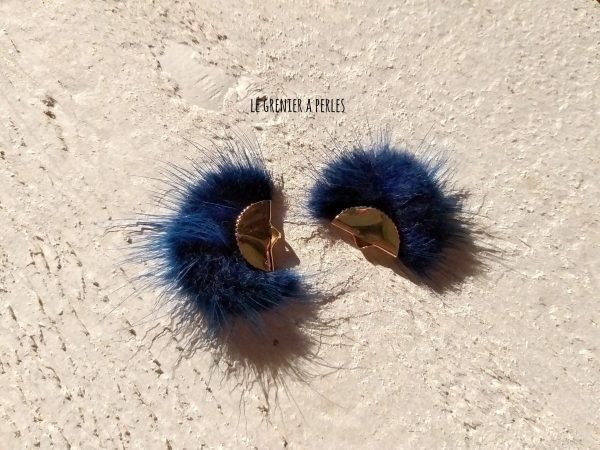 Pompon Fourrure Synthétique Bleu Nuit 3 x 2 cm