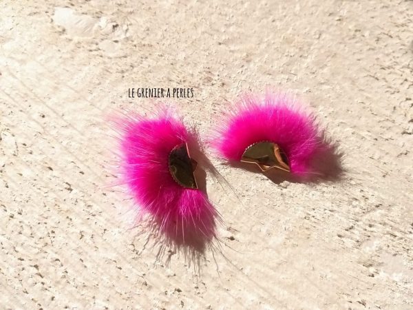 Pompon Fourrure Synthétique Rose Fuschia 3 x 2 cm