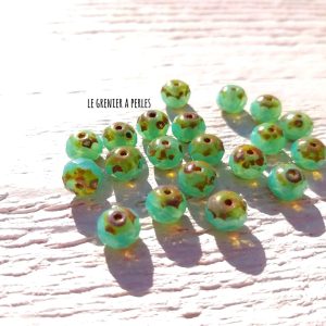 10 Rondelles 5 x 7 mm Tchèques * Tea green Picasso 0729