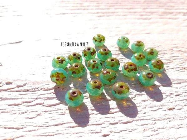 10 Rondelles 5 x 7 mm Tchèques * Tea green Picasso 0729