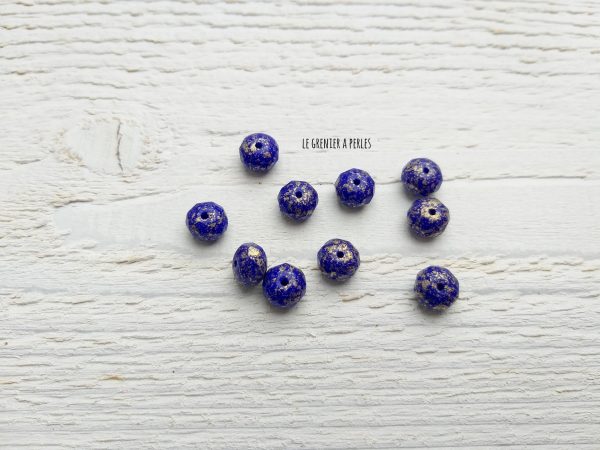 5 Rondelles Tchèques 6 x 8 mm * Indigo & Gold wash 0865 * Czech Rondelles