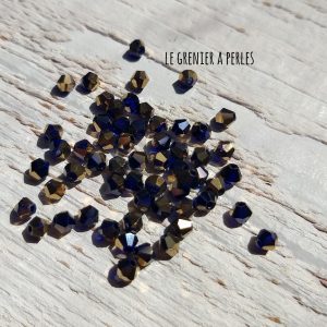 50 Toupies 4 mm Bleu Cobalt & Bronze