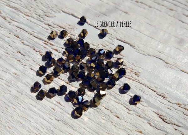 50 Toupies 4 mm Bleu Cobalt & Bronze