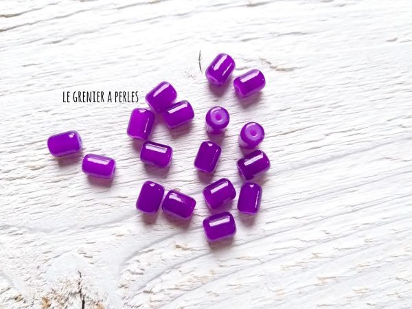 5 Perles Cylindre Violet 6 x 8 mm