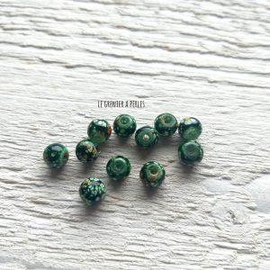 10 Perles Rondes 6 mm Vert et Ambre Tâcheté