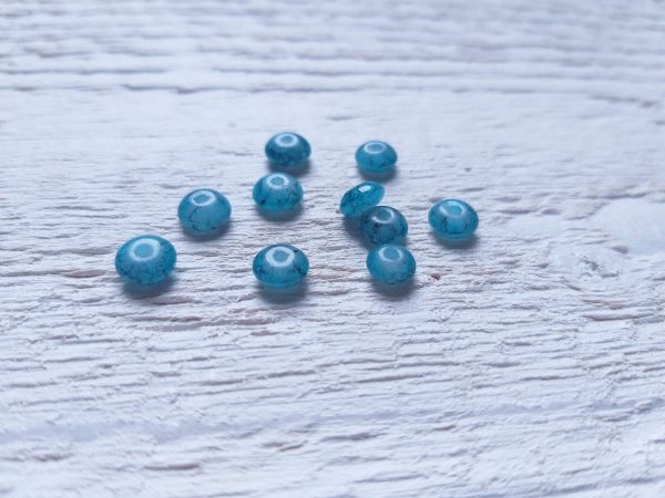 10 Perles Palets Marbrés 6 mm Bleu Paon