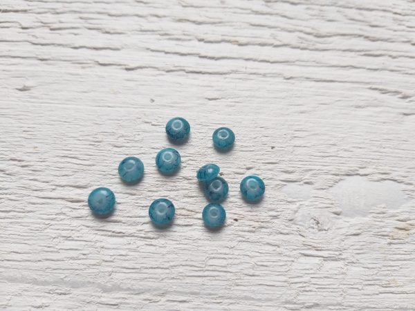 10 Perles Palets Marbrés 6 mm Bleu Paon