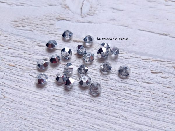 20 Toupies Aplaties 6 mm Cristal Silver