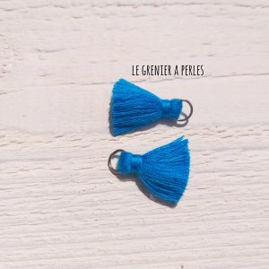 2 Petits Pompons coton * Bleu Canard * 2 cm