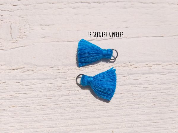 2 Petits Pompons coton * Bleu Canard * 2 cm