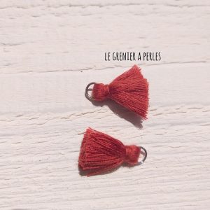 2 Petits Pompons coton * Rouge Brique * 2 cm