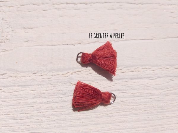 2 Petits Pompons coton * Rouge Brique * 2 cm