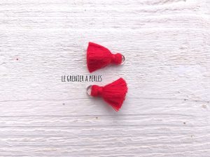 2 Petits Pompons coton * Rouge * 2 cm