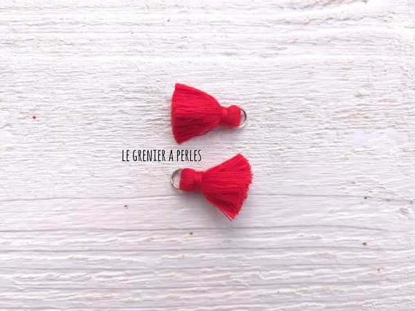 2 Petits Pompons coton * Rouge * 2 cm