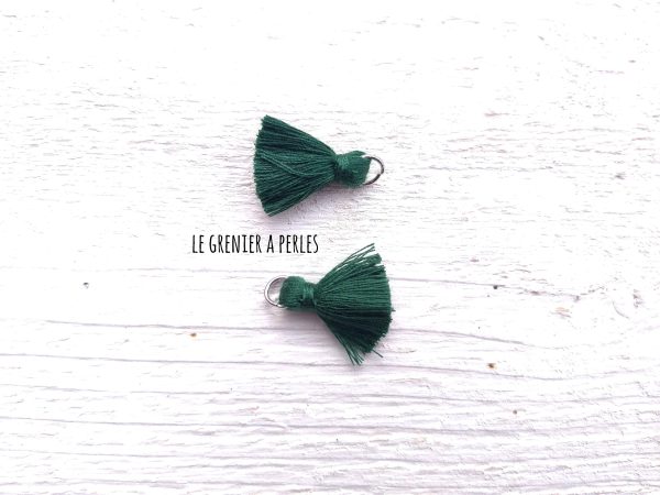 2 Petits Pompons coton * Vert Emeraude * 2 cm