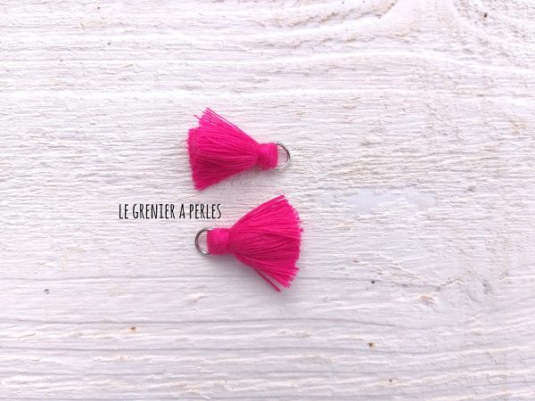 2 Petits Pompons coton * Rose Fuschia * 2 cm