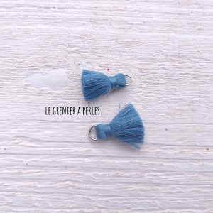 2 Petits Pompons coton * Bleu Paon * 2 cm