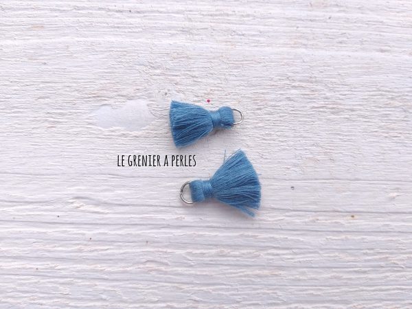 2 Petits Pompons coton * Bleu Paon * 2 cm