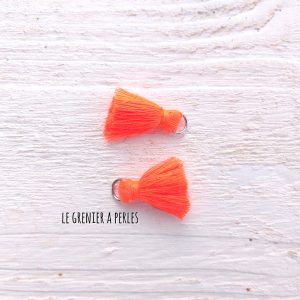 2 Petits Pompons coton * Orange Néon  * 2 cm