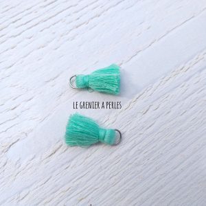 2 Petits Pompons coton * Green Turquoise * 2 cm