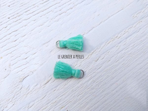 2 Petits Pompons coton * Green Turquoise * 2 cm