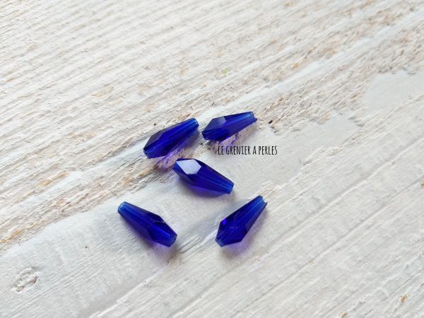 5 Perles Cristal 15 x 6 mm Bleu Cobalt