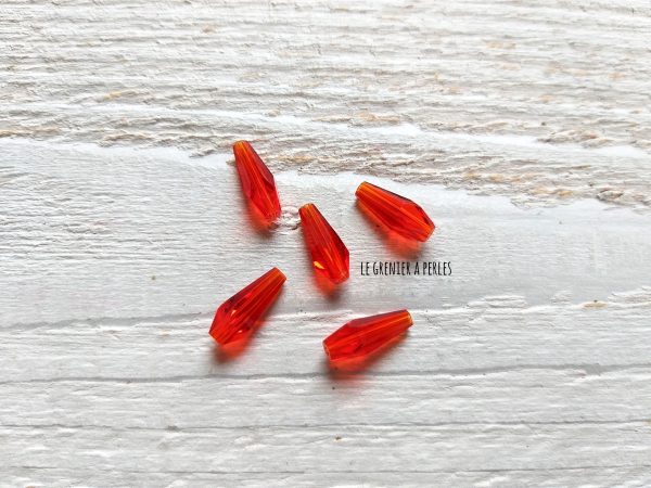 5 Perles Cristal 15 x 6 mm Rouge