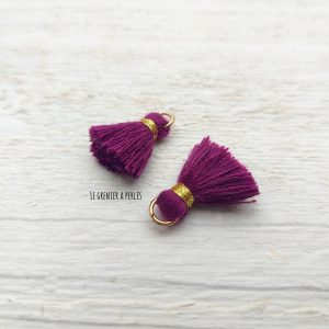 2 Petits Pompons coton * Aubergine  * 1.5 cm