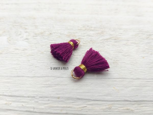 2 Petits Pompons coton * Aubergine * 1.5 cm