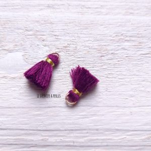 2 Petits Pompons coton * Aubergine  * 1.5 cm