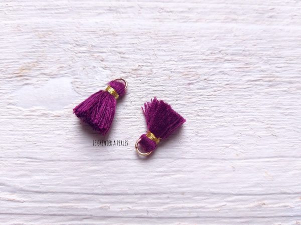 2 Petits Pompons coton * Aubergine * 1.5 cm