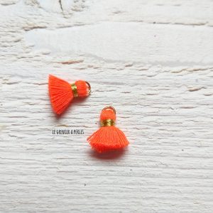 2 Petits Pompons coton * Orange Néon  * 1.5 cm